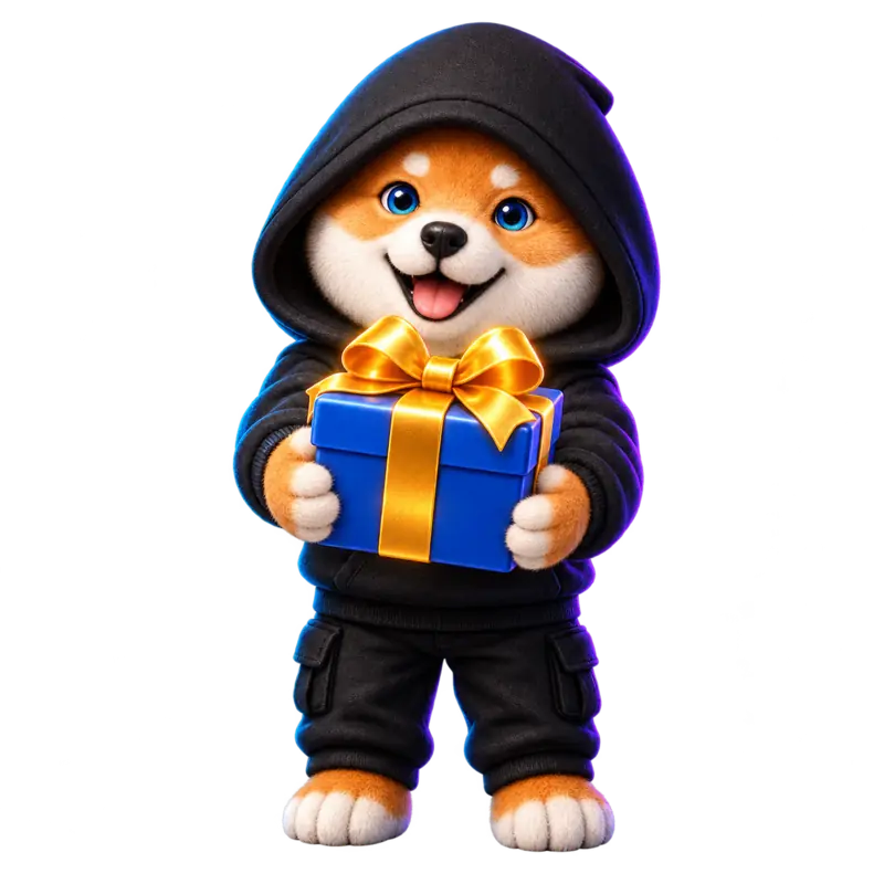 Shiba mit einem Geschenk