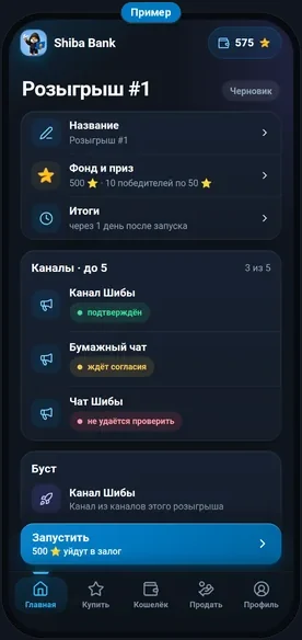 Черновик розыгрыша перед запуском