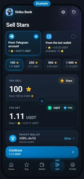 The sale screen: how many Stars and the payout
